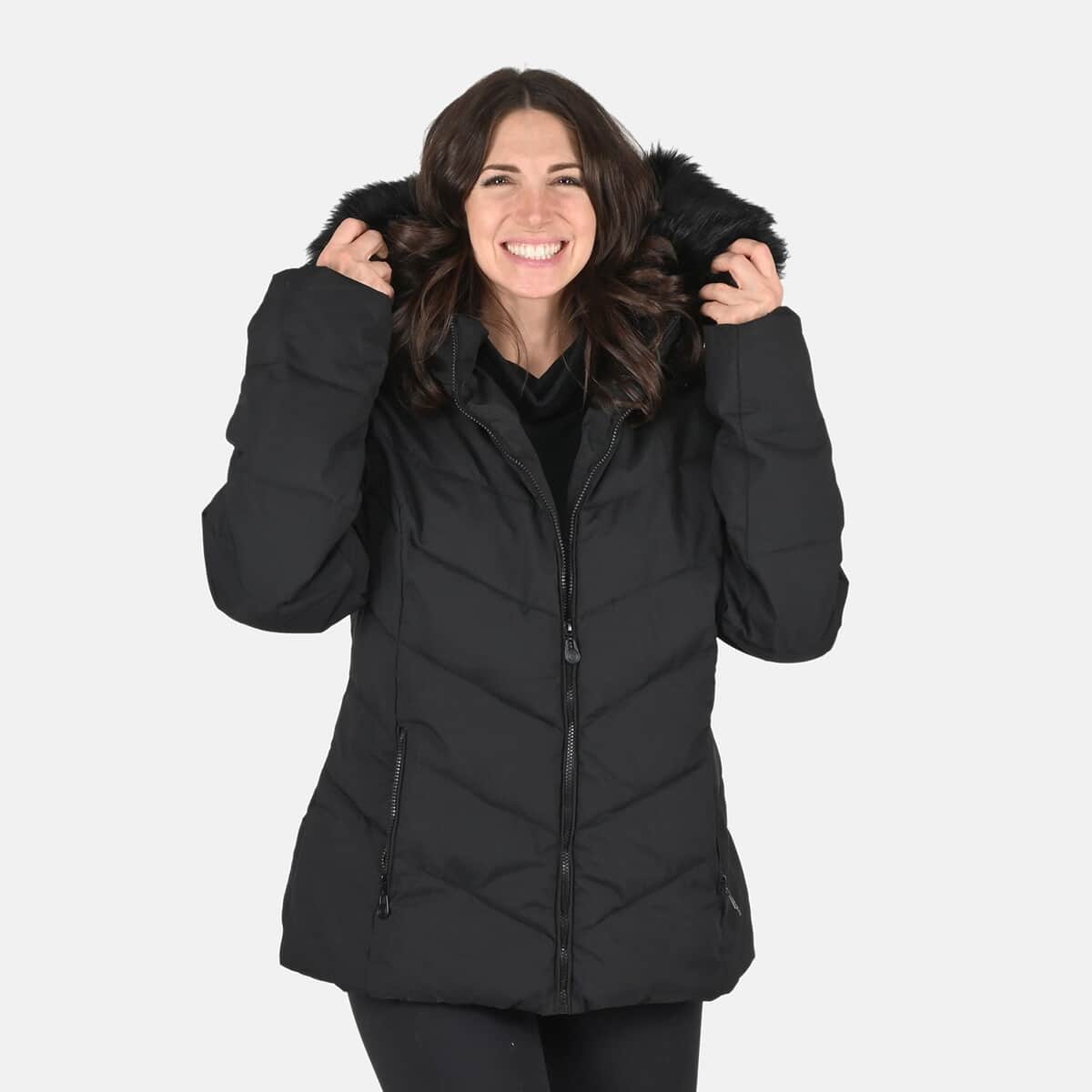 FTX Black Vegan Short Hooded Down Puffer Jacket for Women - (M) image number 5