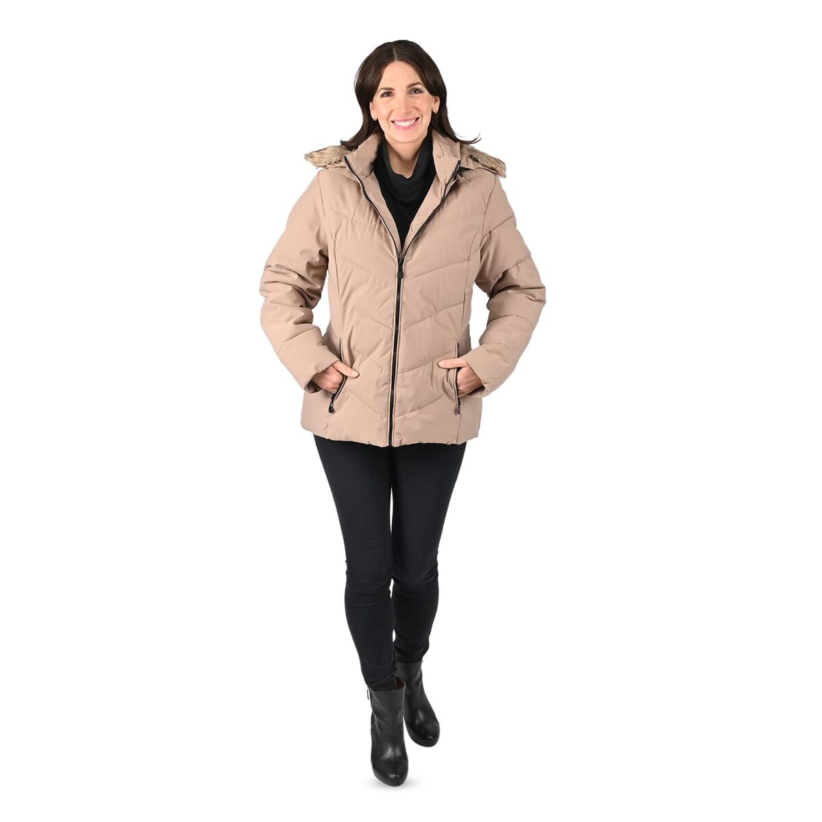 FTX Coffee Vegan Short Hooded Down Puffer Jacket for Women - (M) image number 0