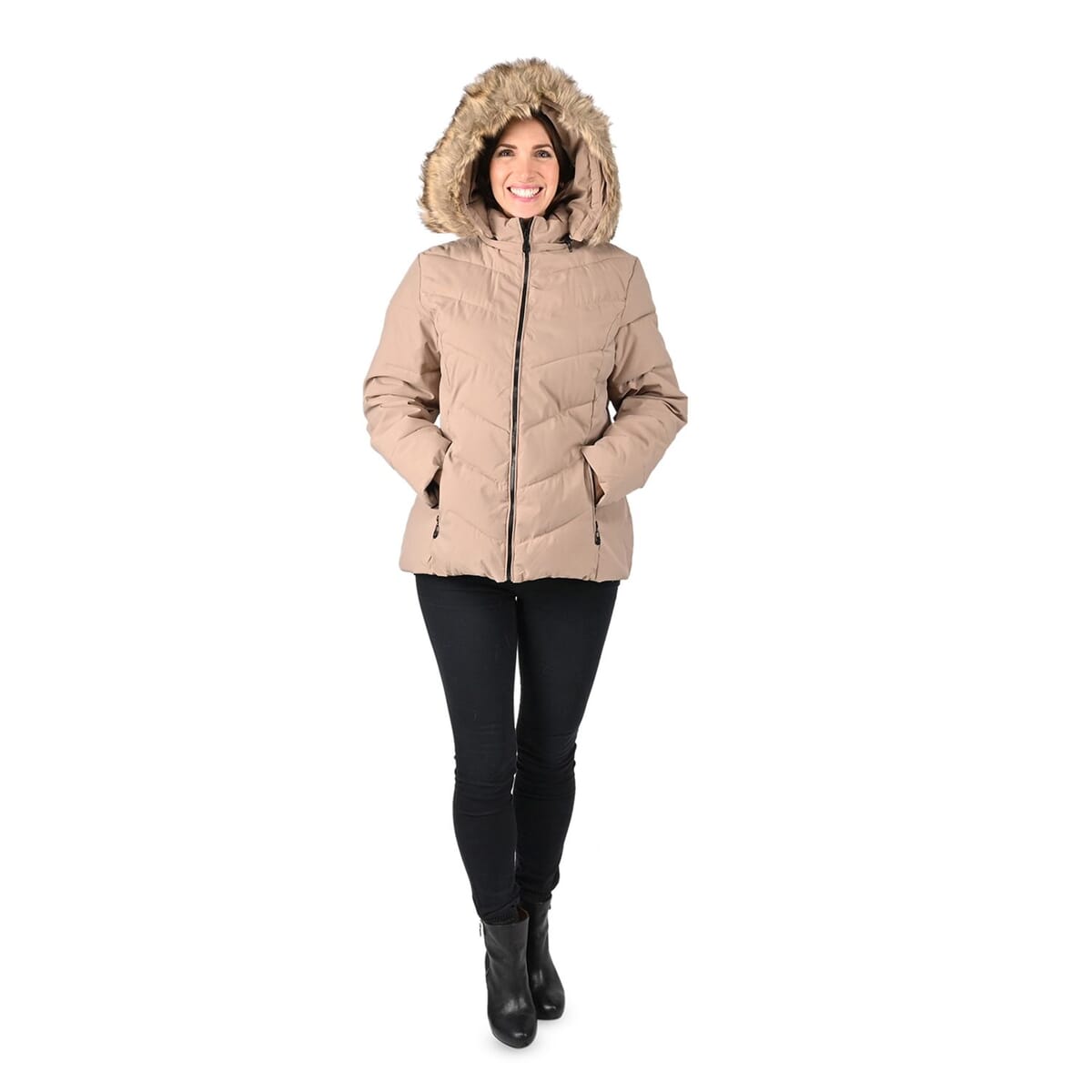 FTX Coffee Vegan Short Hooded Down Puffer Jacket for Women - (S) image number 4