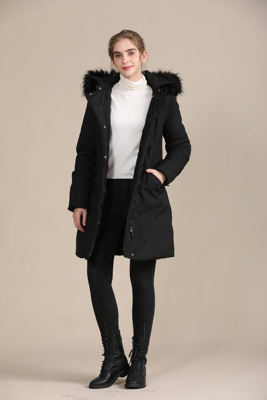 FTX Long Down Alternative Puffer Jacket with Removable Hood - Black - (L)