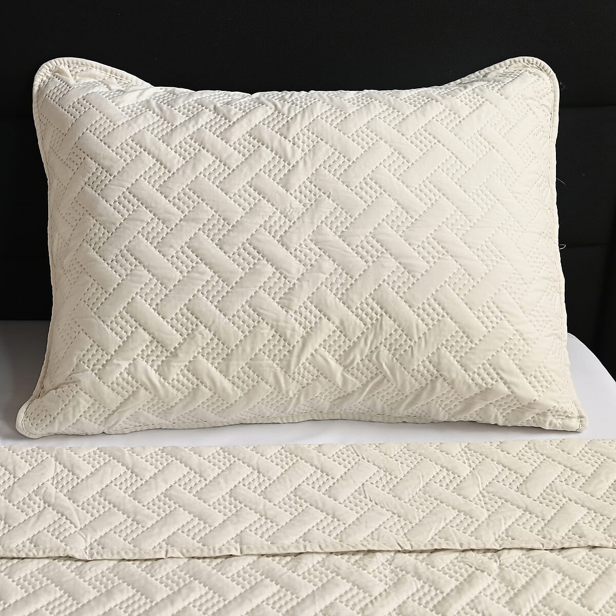 VCNY HOME NINA Ivory 3pc Pinsonic Solid Quilt Set -King image number 1