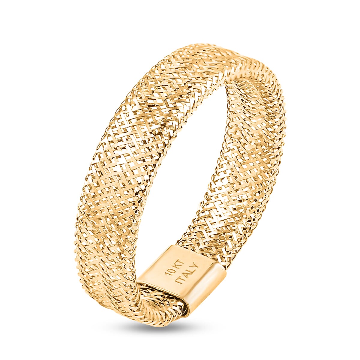 Maestro Gold Collection Italian 10K Yellow Gold Mesh Omega Stretch Ring image number 2