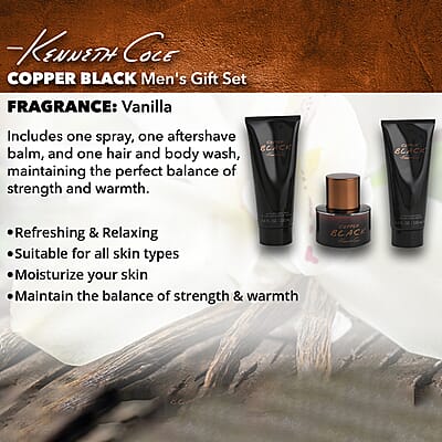Kenneth Cole Copper Black 3 Pieces Men's Gift Set (EDT spray, After Shave Balm, Hair and Body Wash) , Accessory Set , Eau De Toilette , Men's Accessories