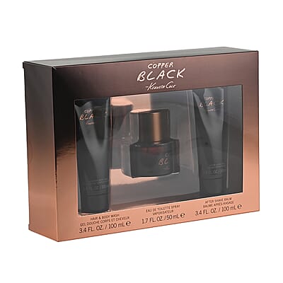 Kenneth Cole Copper Black 3 Pieces Men's Gift Set (EDT spray, After Shave Balm, Hair and Body Wash) , Accessory Set , Eau De Toilette , Men's Accessories