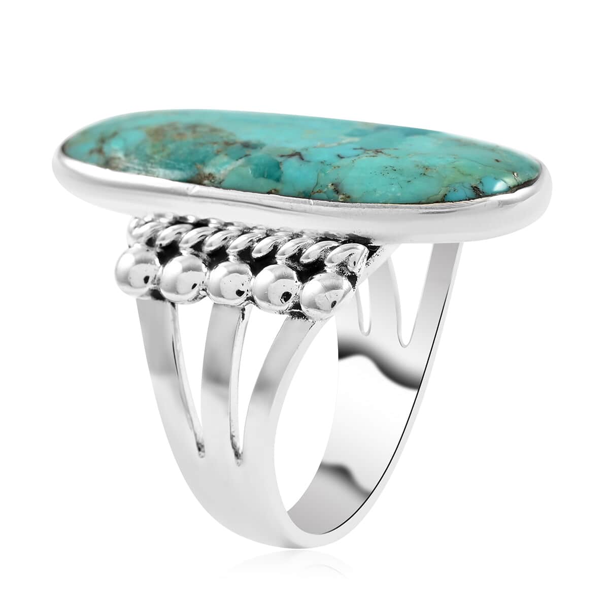 SANTA FE Style Kingman Turquoise Statement Ring in Sterling Silver (Size 11.0) 6.50 ctw image number 3