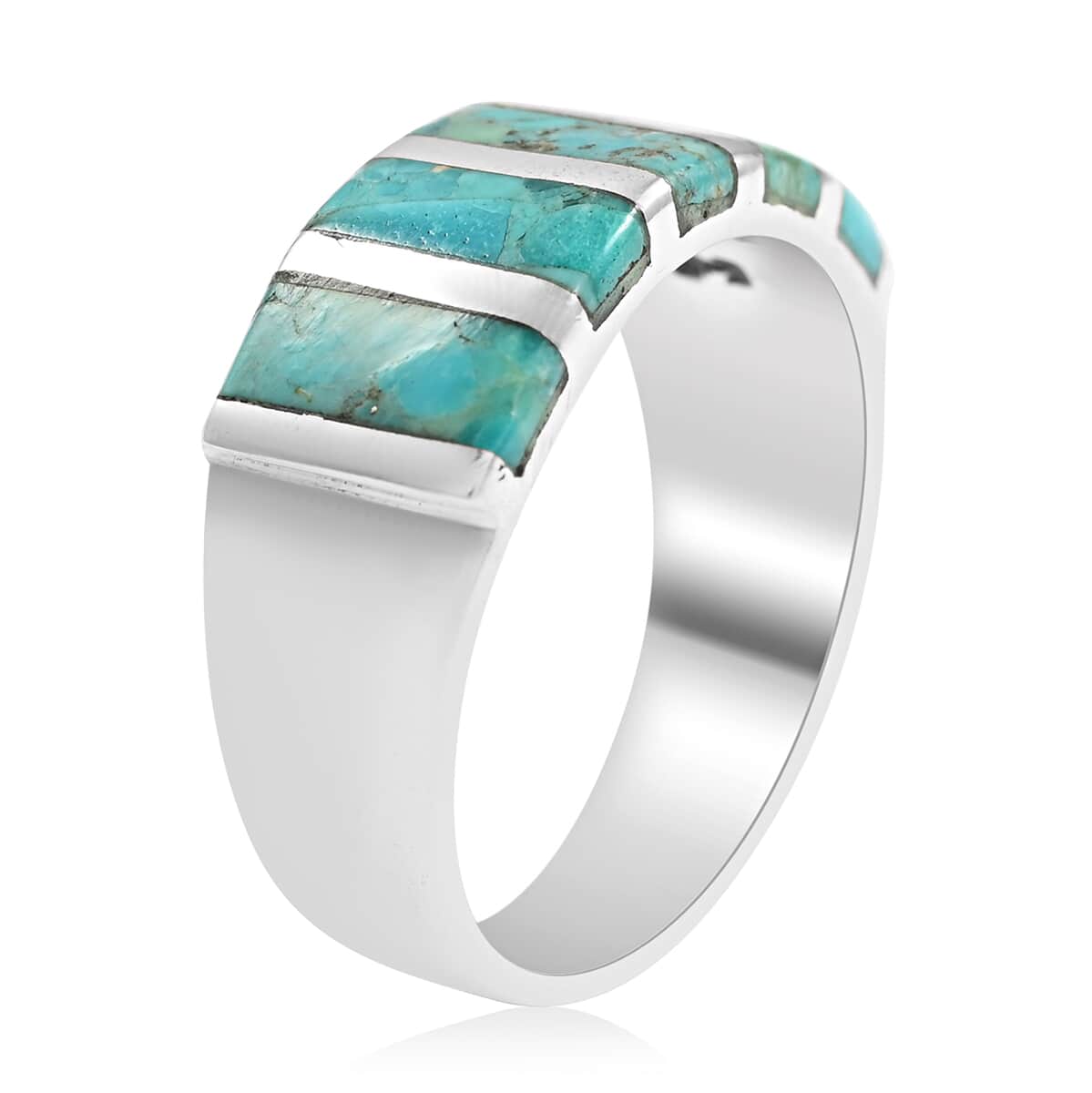 SANTA FE Style Kingman Turquoise 5 Stone Ring in Sterling Silver 0.85 ctw image number 3