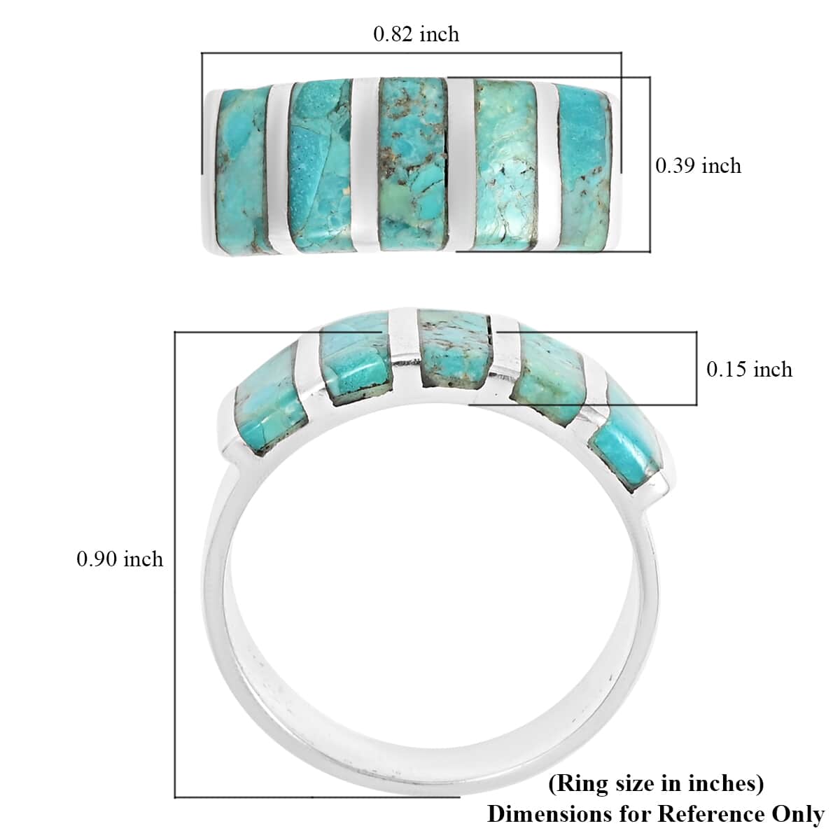 SANTA FE Style Kingman Turquoise 5 Stone Ring in Sterling Silver 0.85 ctw image number 4