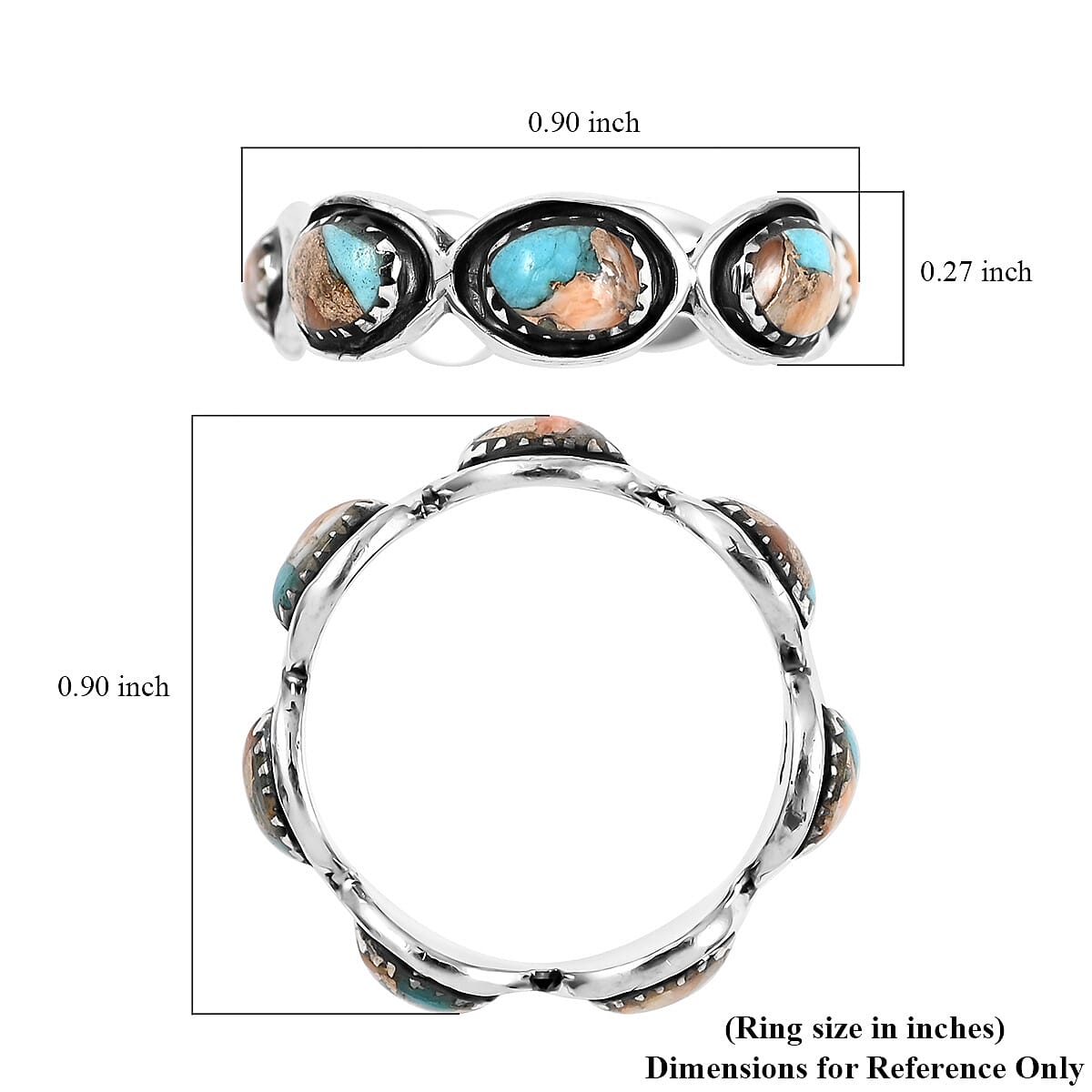 SANTA FE Style Spiny Turquoise Eternity Ring in Sterling Silver 0.05 ctw image number 4