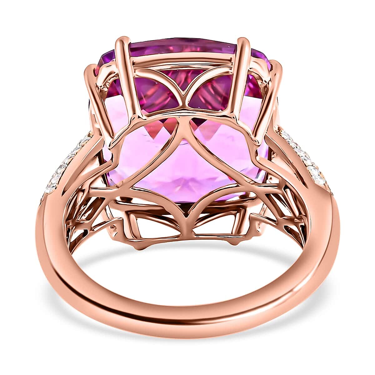 Certified and Appraised Iliana 18K Rose Gold AAA Patroke Kunzite and G-H SI Diamond Ring (Size 7.0) 6.45 Grams 16.90 ctw