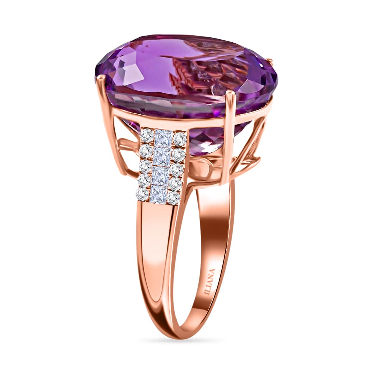 One Of A Kind Certified & Appraised Iliana 18K Rose Gold AAA Patroke Kunzite and G-H SI Diamond Ring (Size 7.0) 5.05 Grams 23.20 ctw image number 3