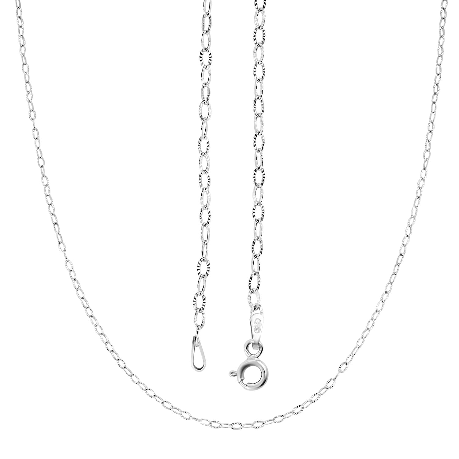Italian Rhodium Over Sterling Silver 2mm Oval Rolo Chain 20 Inches 2.10 Grams