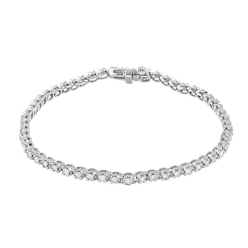 NY CLOSEOUT 10K White Gold G-H I2 Diamond Tennis Bracelet (7.00 In) 8 Grams 1.00 ctw