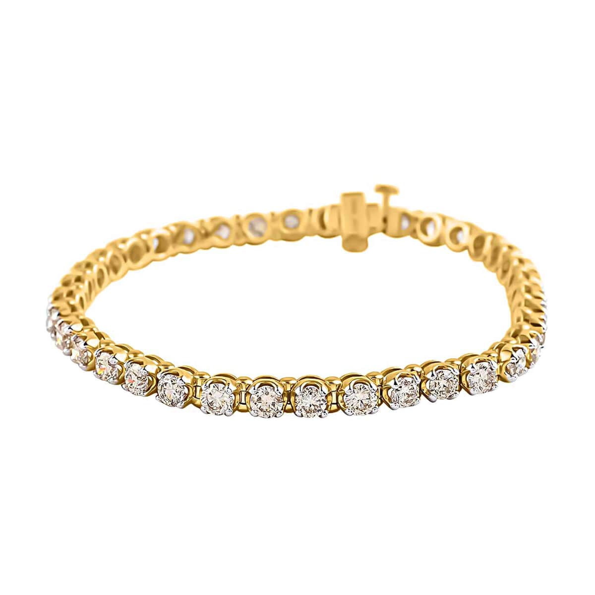 NY Closeout 10K Yellow and White Gold Diamond Straight Line Tennis Bracelet (7.00 In) 12.40 Grams 7.00 ctw image number 0