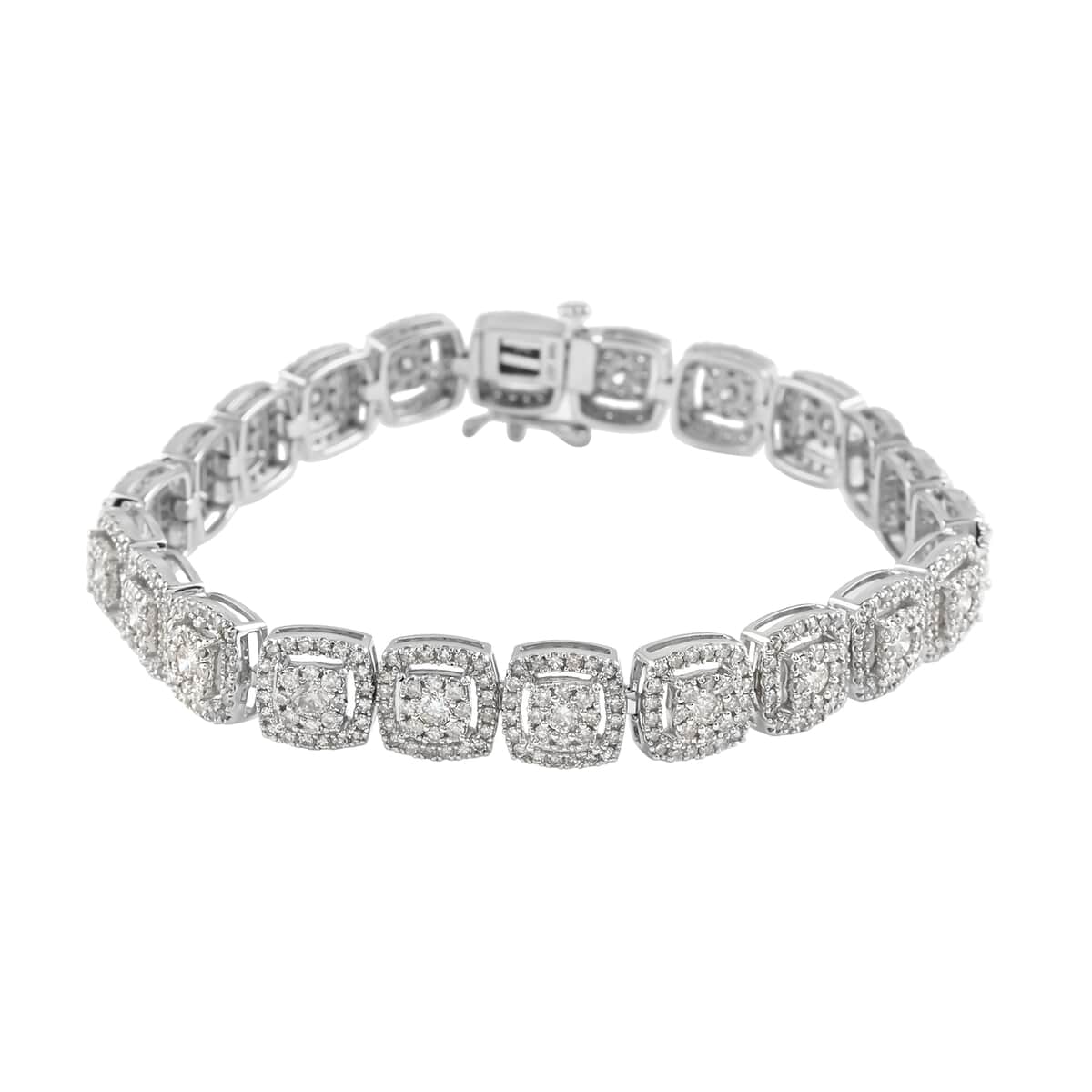 NY CLOSEOUT 10K White Gold H-I I2-I3 Diamond Cushion Halo Bracelet (7.00 In) 14.90 Grams 5.00 ctw image number 0