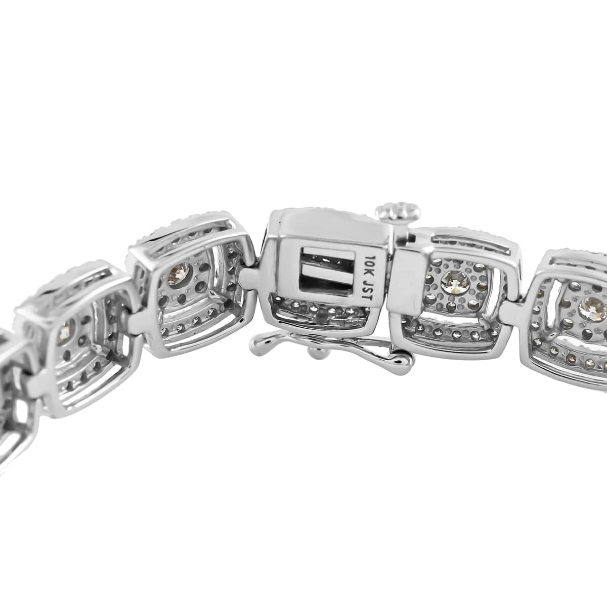 NY CLOSEOUT 10K White Gold H-I I2-I3 Diamond Cushion Halo Bracelet (7.00 In) 14.90 Grams 5.00 ctw image number 2