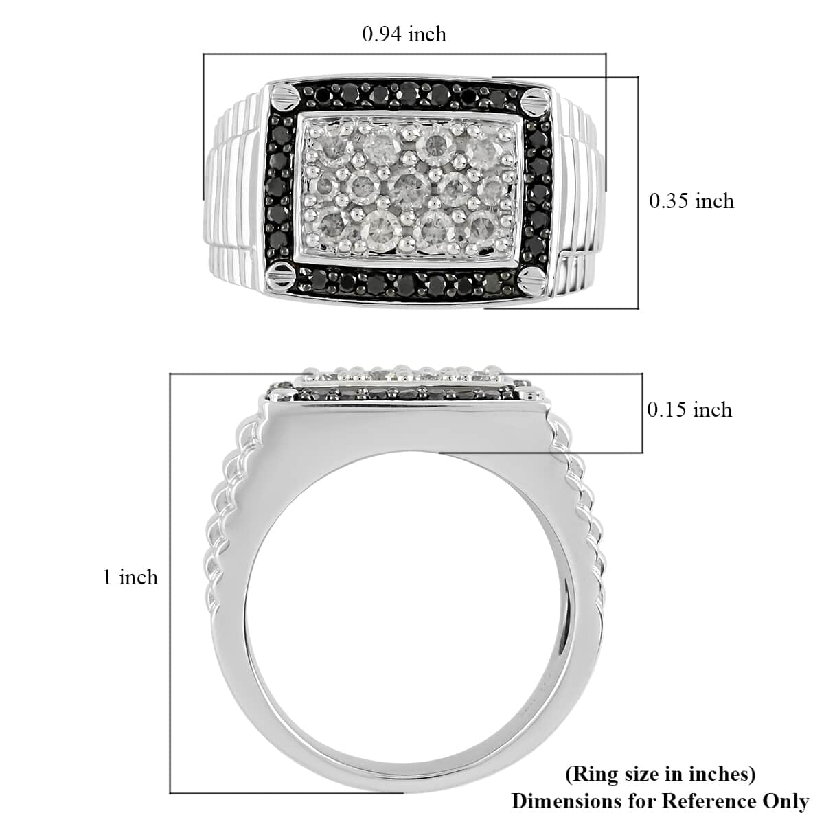 NY CLOSEOUT 10K White Gold G-H I3 Diamond and Black Diamond Framed Rectangular Pave Ring (Size 10.0) 8.75 Grams 1.00 ctw image number 4