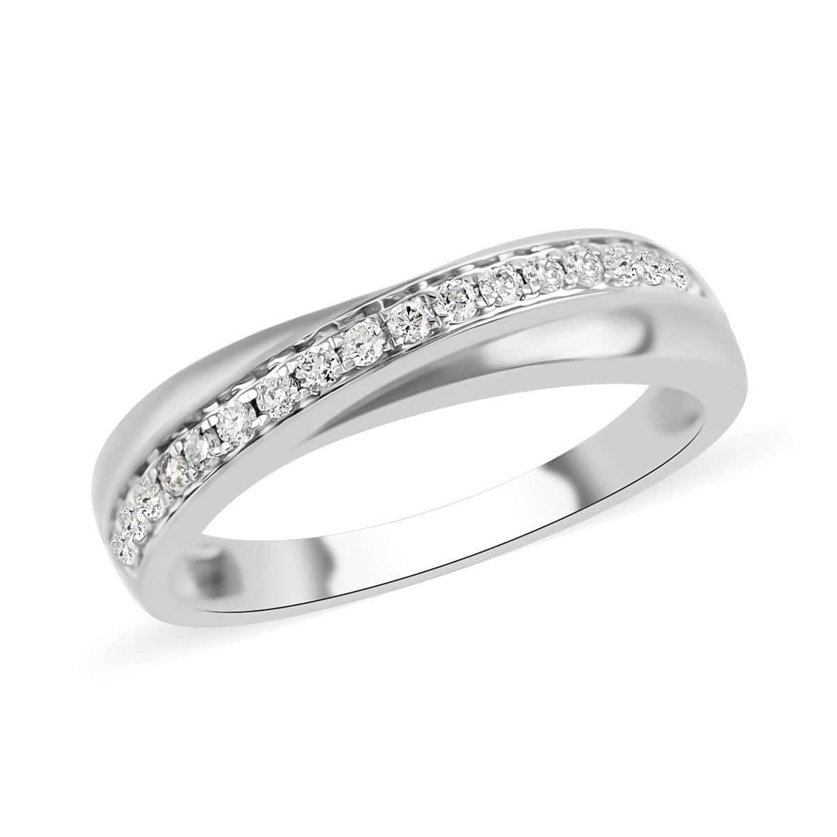 NY CLOSEOUT 10K White Gold G-H SI Diamond Slanted Band Ring (Size 7.0) 2.30 Grams 0.20 ctw image number 0