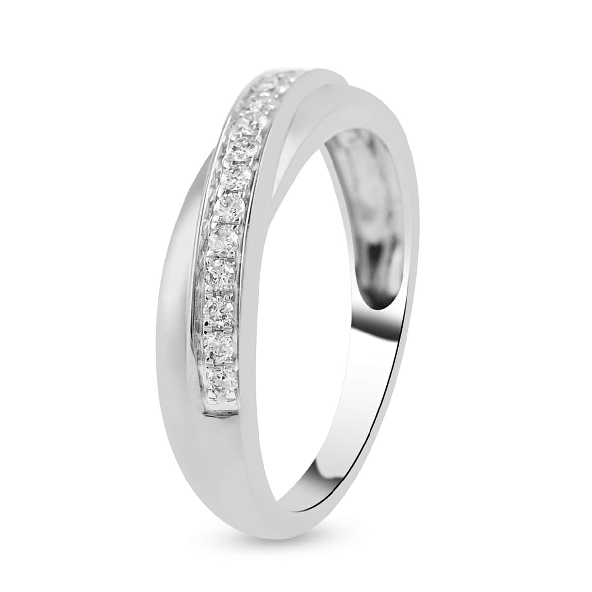 NY CLOSEOUT 10K White Gold G-H SI Diamond Slanted Band Ring (Size 7.0) 2.30 Grams 0.20 ctw image number 3