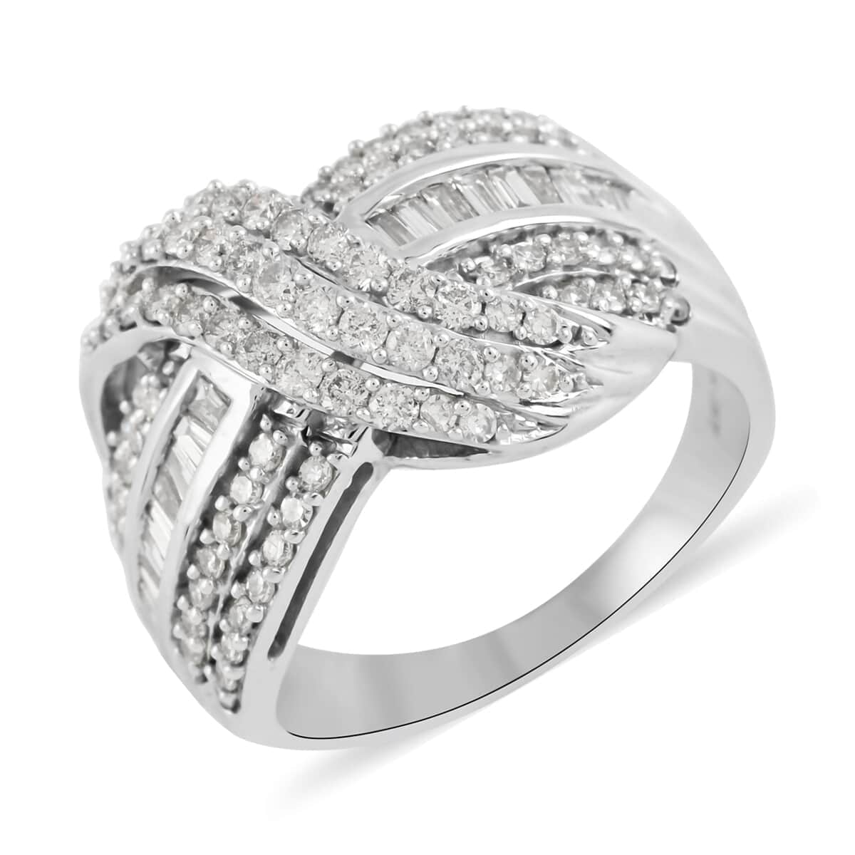 NY CLOSEOUT 10K White Gold G-H I1-I2 Diamond Bypass Fashion Ring (Size 7.0) 6.60 Grams 1.00 ctw image number 0
