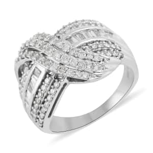 NY CLOSEOUT 10K White Gold G-H I1-I2 Diamond Bypass Fashion Ring (Size 7.0) 6.60 Grams 1.00 ctw