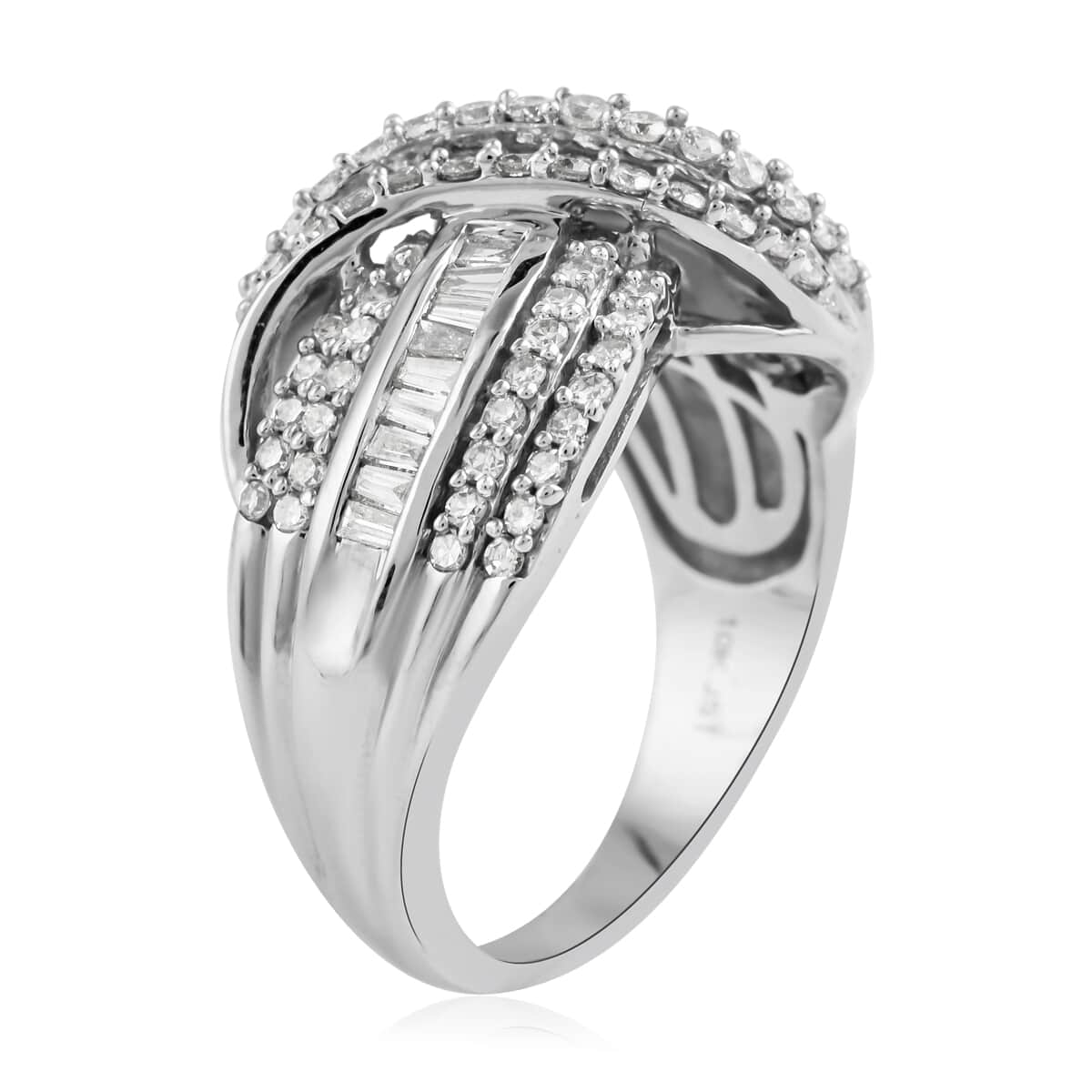 NY CLOSEOUT 10K White Gold G-H I1-I2 Diamond Bypass Fashion Ring (Size 7.0) 6.60 Grams 1.00 ctw image number 2
