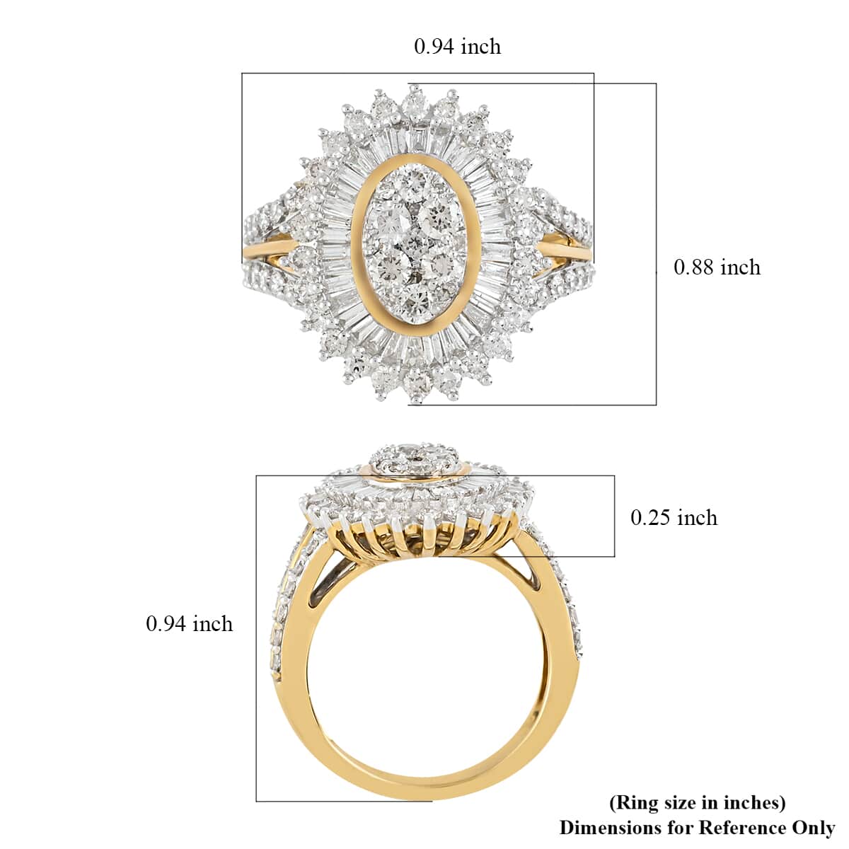 NY Closeout 10K Yellow and White Gold H-I SI-SI1 Diamond Cluster Oval Split Ring (Size 7.0) 6 Grams 2.00 ctw image number 4
