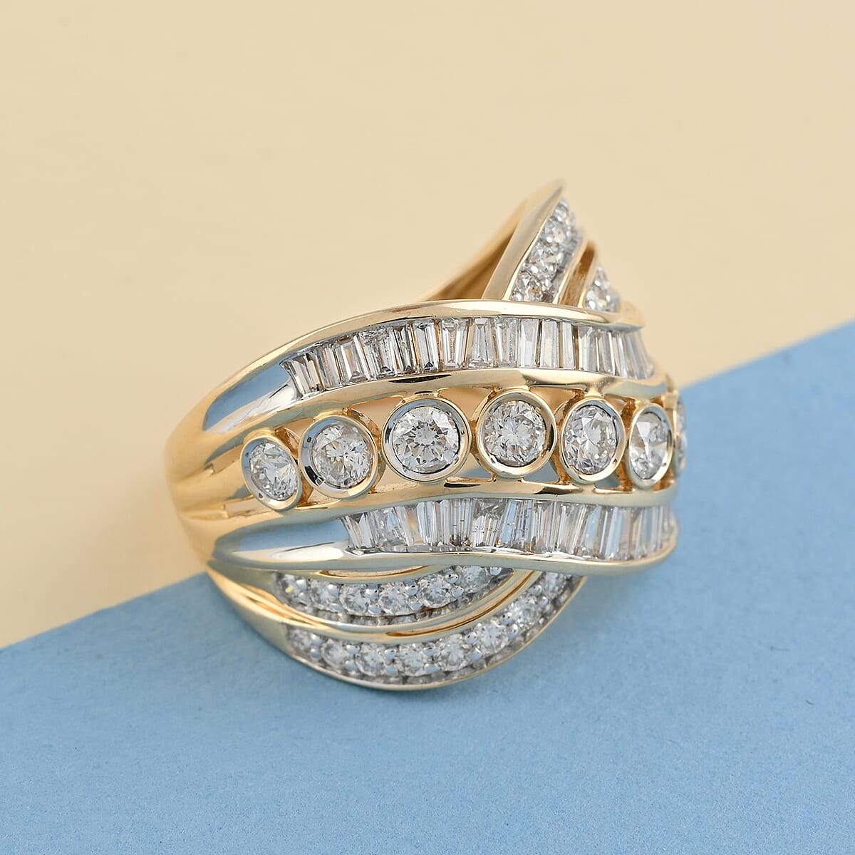 NY CLOSEOUT 14K Yellow and White Gold G-H I1 Diamond Bypass Fashion Ring (Size 7.0) 7.15 Grams 2.00 ctw image number 1