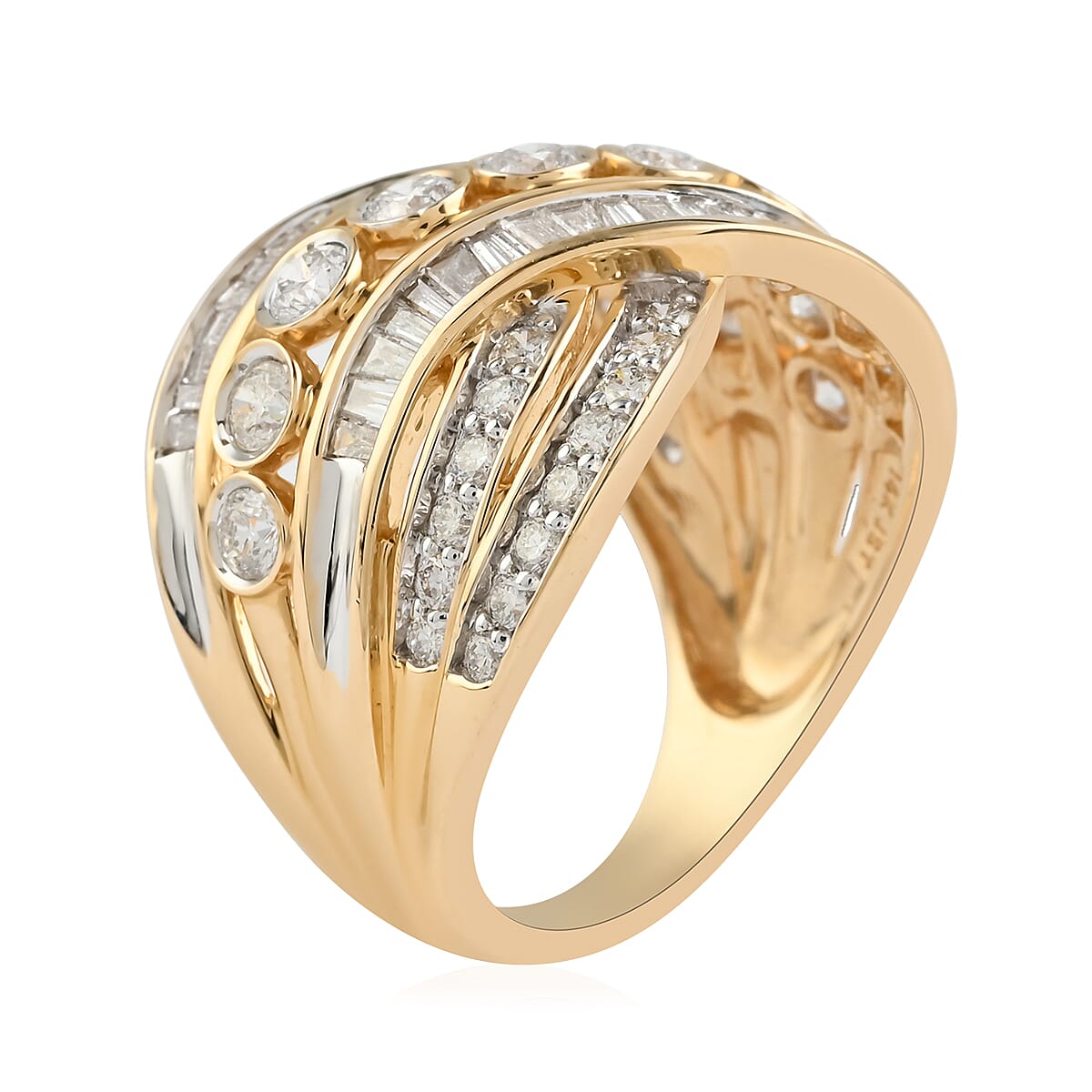 NY CLOSEOUT 14K Yellow and White Gold G-H I1 Diamond Bypass Fashion Ring (Size 7.0) 7.15 Grams 2.00 ctw image number 3