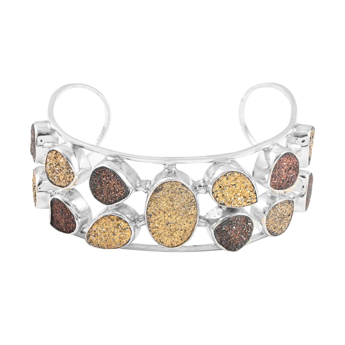 Copper Drusy Quartz and Gold Drusy Quartz Cuff Bracelet in Sterling Silver (7.00 In) 54.50 Grams image number 0