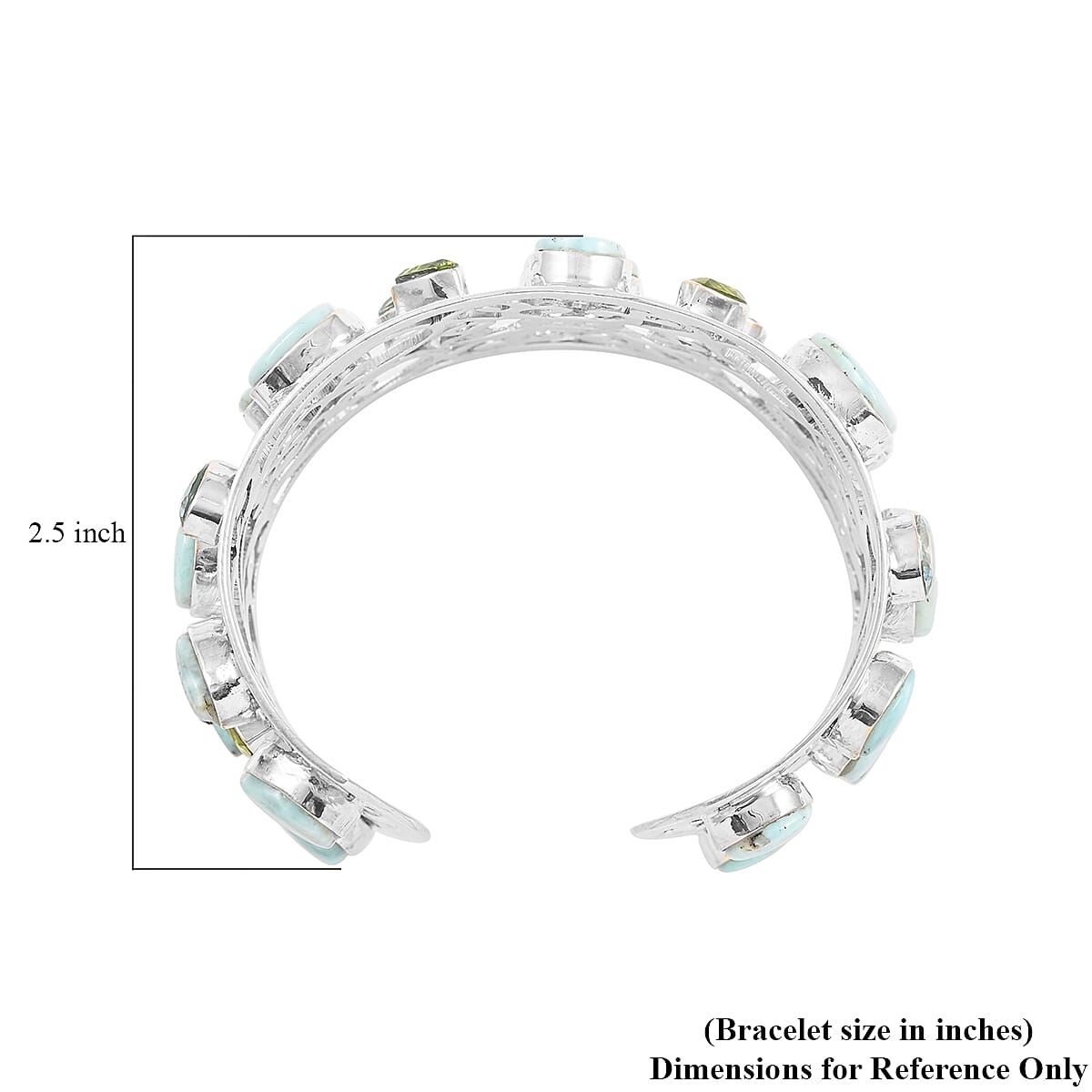 One Of A Kind Larimar and Multi Gemstone Floral Framework Mixed Shapes Statement Cuff Bracelet in Sterling Silver (7.00 In) 78 Grams 55.90 ctw image number 2