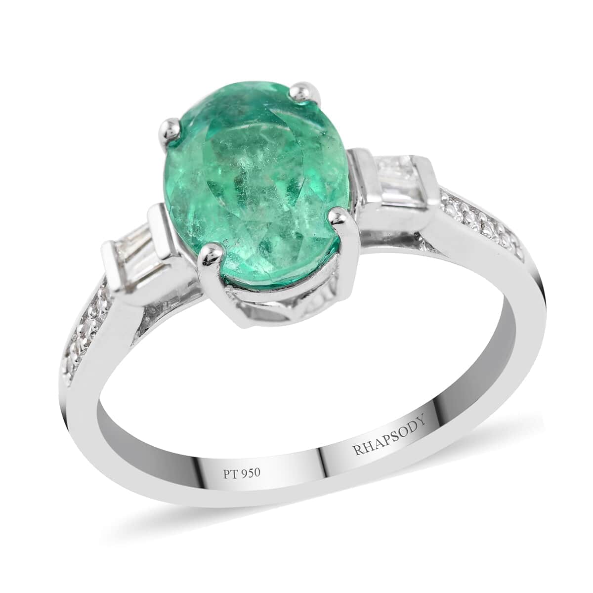 Certified & Appraised Rhapsody AAAA Boyaca Colombian Emerald and E-F VS Diamond 2.75 ctw Ring in 950 Platinum (Size 7.0) 5.30 Grams image number 0