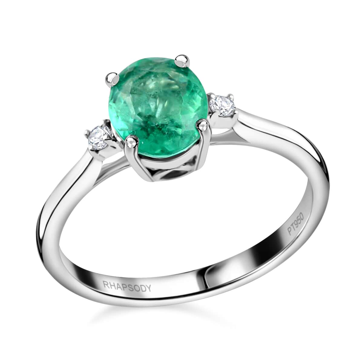 Certified & Appraised Rhapsody 950 Platinum AAAA Boyaca Colombian Emerald and E-F VS Diamond Ring (Size 6.0) 4.40 Grams 1.40 ctw image number 0