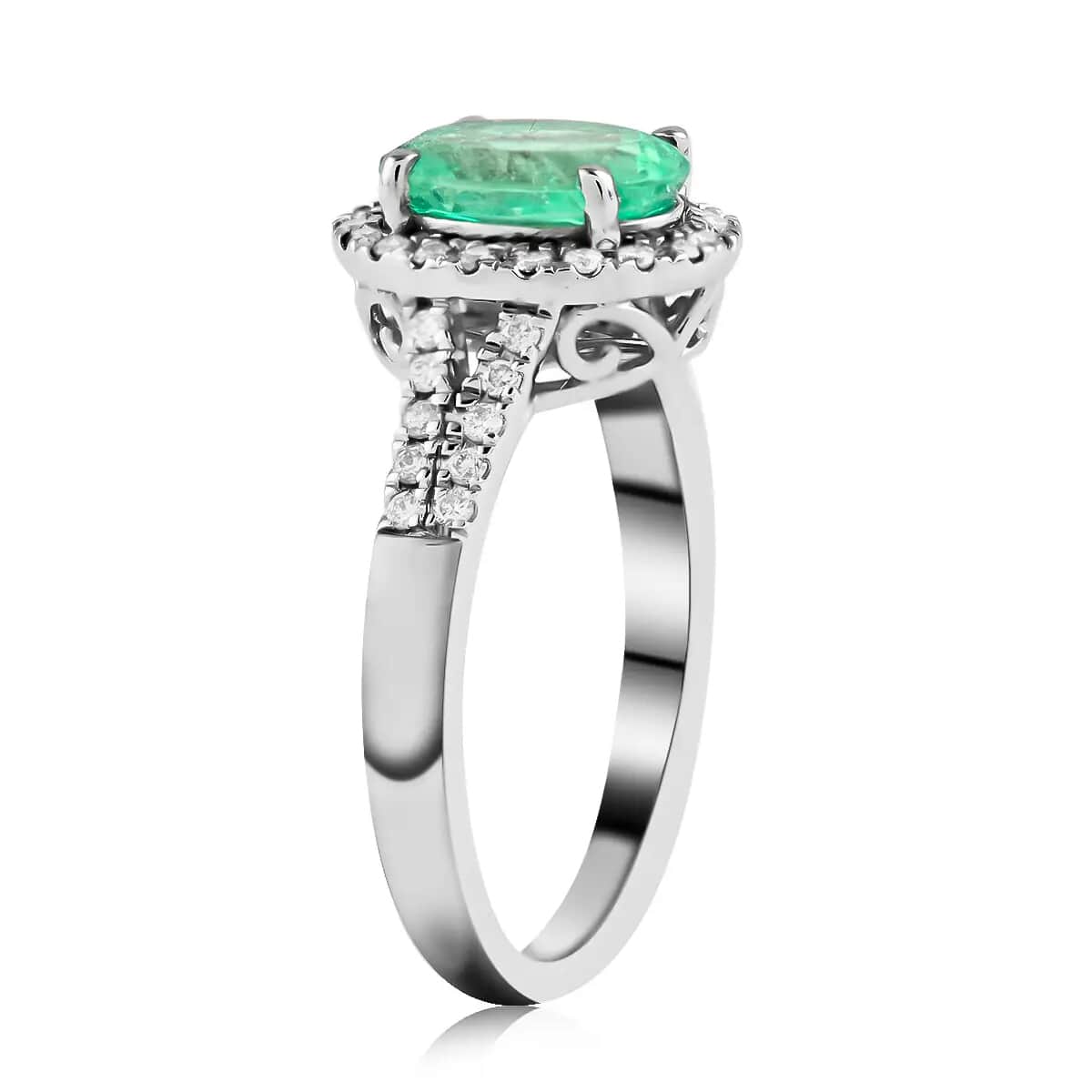 Certified and Appraised RHAPSODY 950 Platinum AAAA Boyaca Colombian Emerald and E-F VS Diamond Ring (Size 6.0) 6.15 Grams 2.35 ctw image number 3