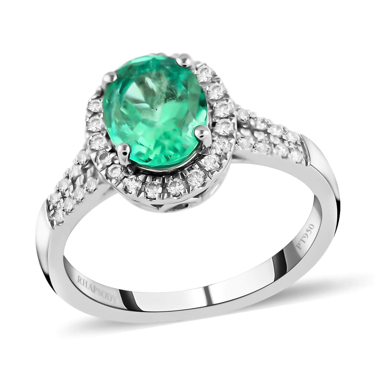 Certified Rhapsody 950 Platinum AAAA Boyaca Colombian Emerald and E-F VS Diamond Ring (Size 7.0) 6.15 Grams 2.35 ctw image number 0