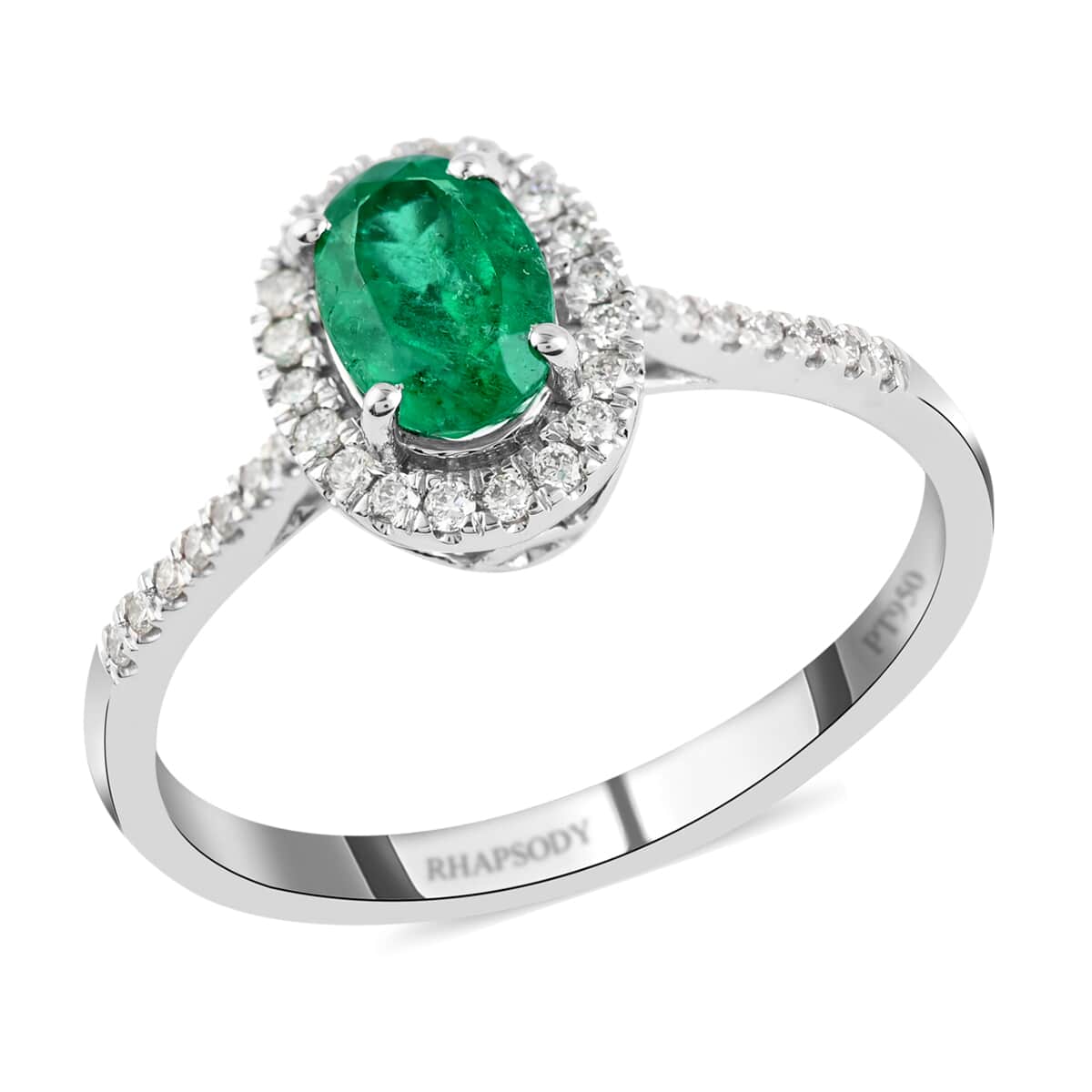 Certified & Appraised RHAPSODY 950 Platinum AAAA Colombian Emerald and E-F VS Diamond Ring (Size 6.0) 4.75 Grams 1.25 ctw image number 0