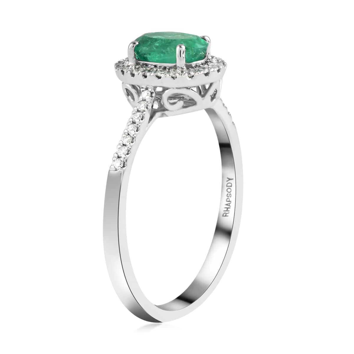 Certified Rhapsody 950 Platinum AAAA Boyaca Colombian Emerald and E-F VS Diamond Ring (Size 6.0) 4.75 Grams 1.25 ctw image number 3