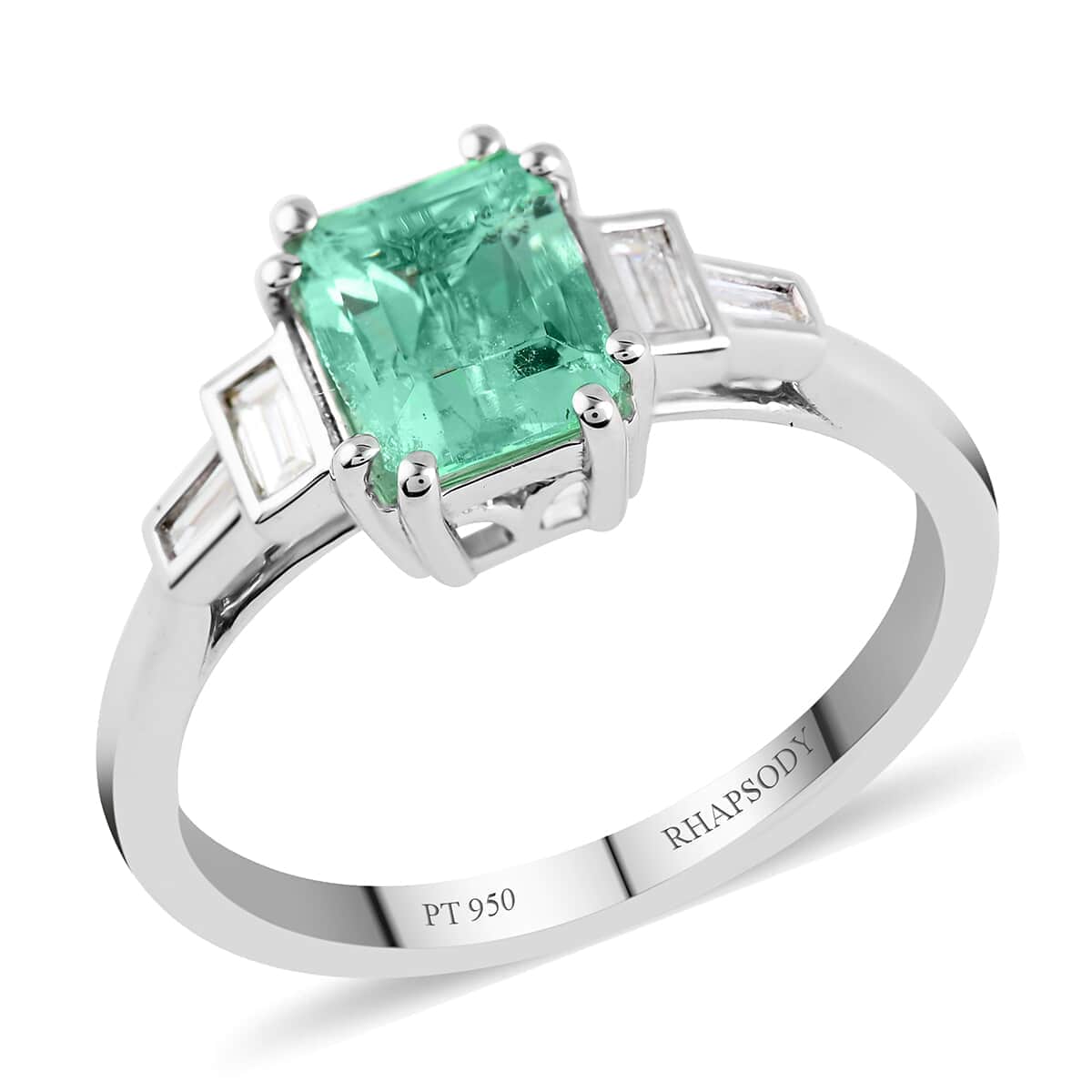 Certified & Appraised Rhapsody 950 Platinum AAAA Boyaca Colombian Emerald, Diamond (E-F, VS) Ring (Size 7.0) (4.65 g) 1.30 ctw image number 0