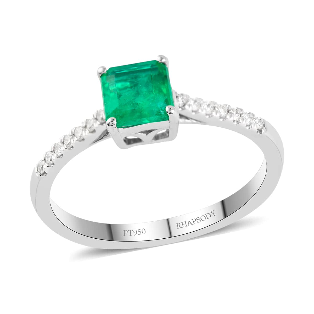 Certified Rhapsody 950 Platinum AAAA Boyaca Colombian Emerald and E-F VS Diamond Ring (Size 6.0) 3.90 Grams 1.15 ctw image number 0