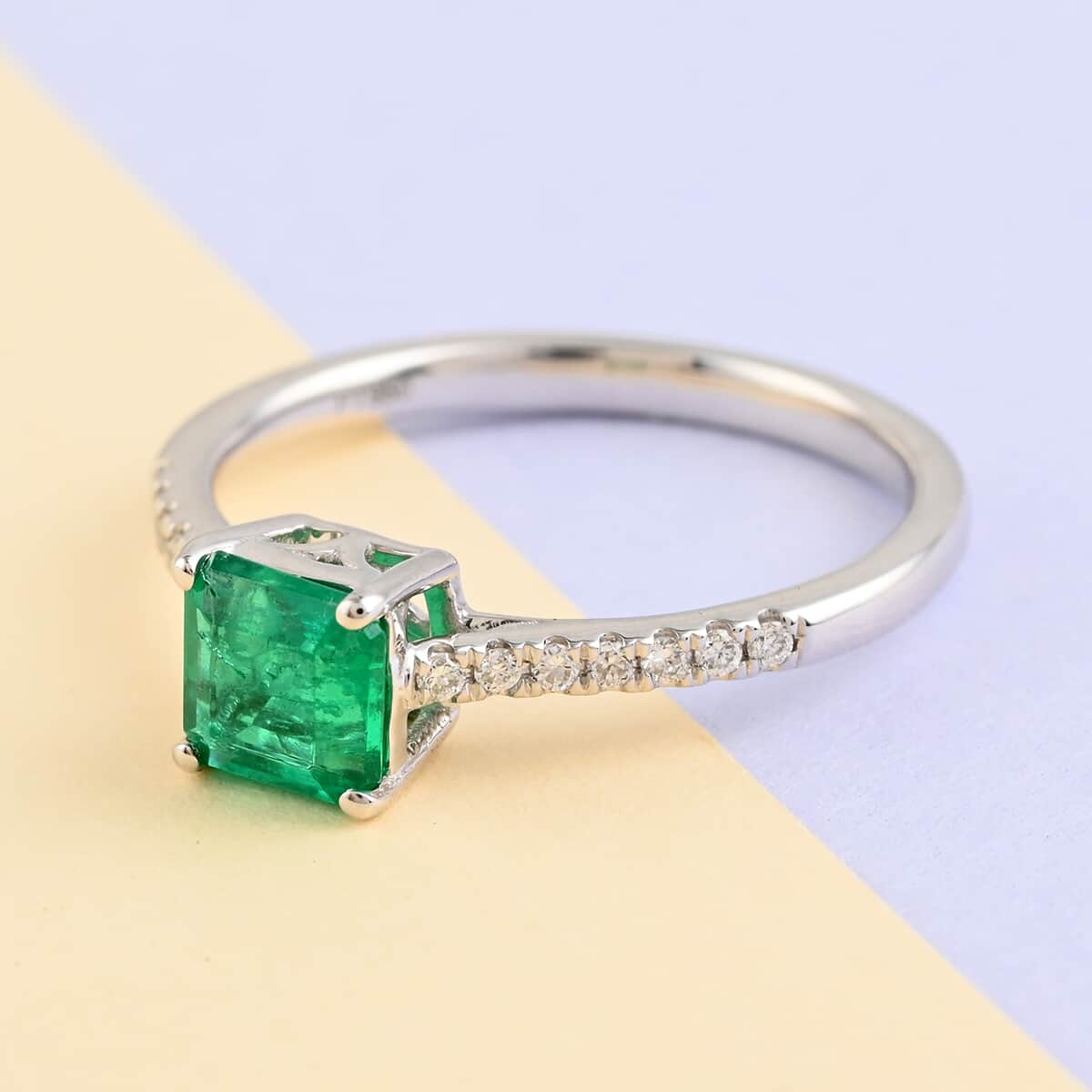 Certified Rhapsody 950 Platinum AAAA Boyaca Colombian Emerald and E-F VS Diamond Ring (Size 6.0) 3.90 Grams 1.15 ctw image number 1