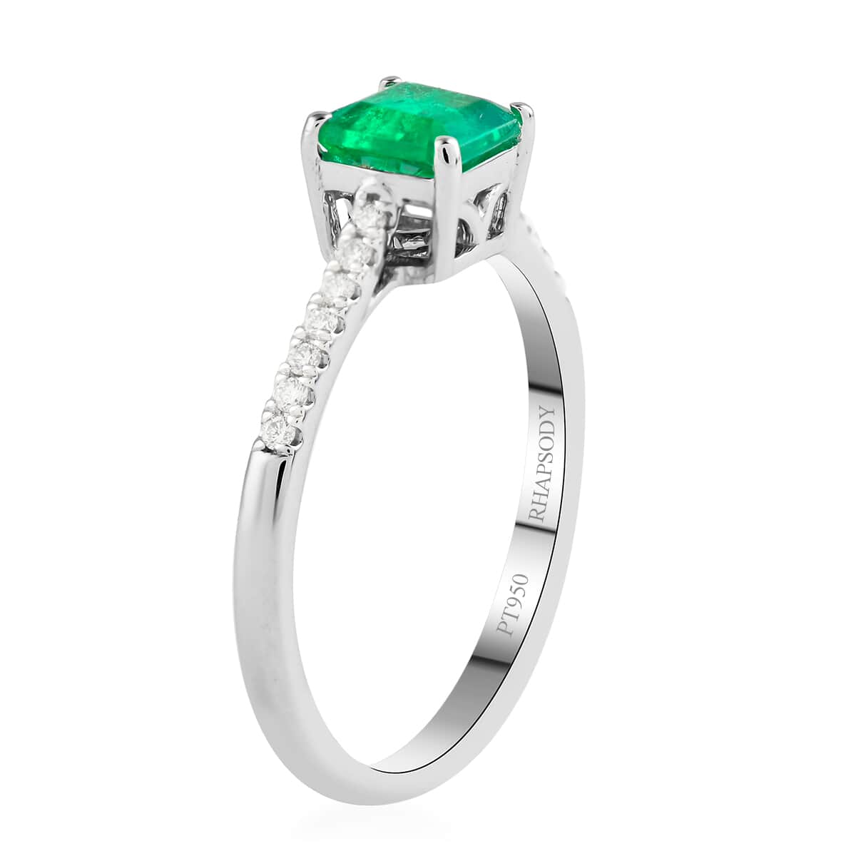 Certified Rhapsody 950 Platinum AAAA Boyaca Colombian Emerald and E-F VS Diamond Ring (Size 6.0) 3.90 Grams 1.15 ctw image number 3