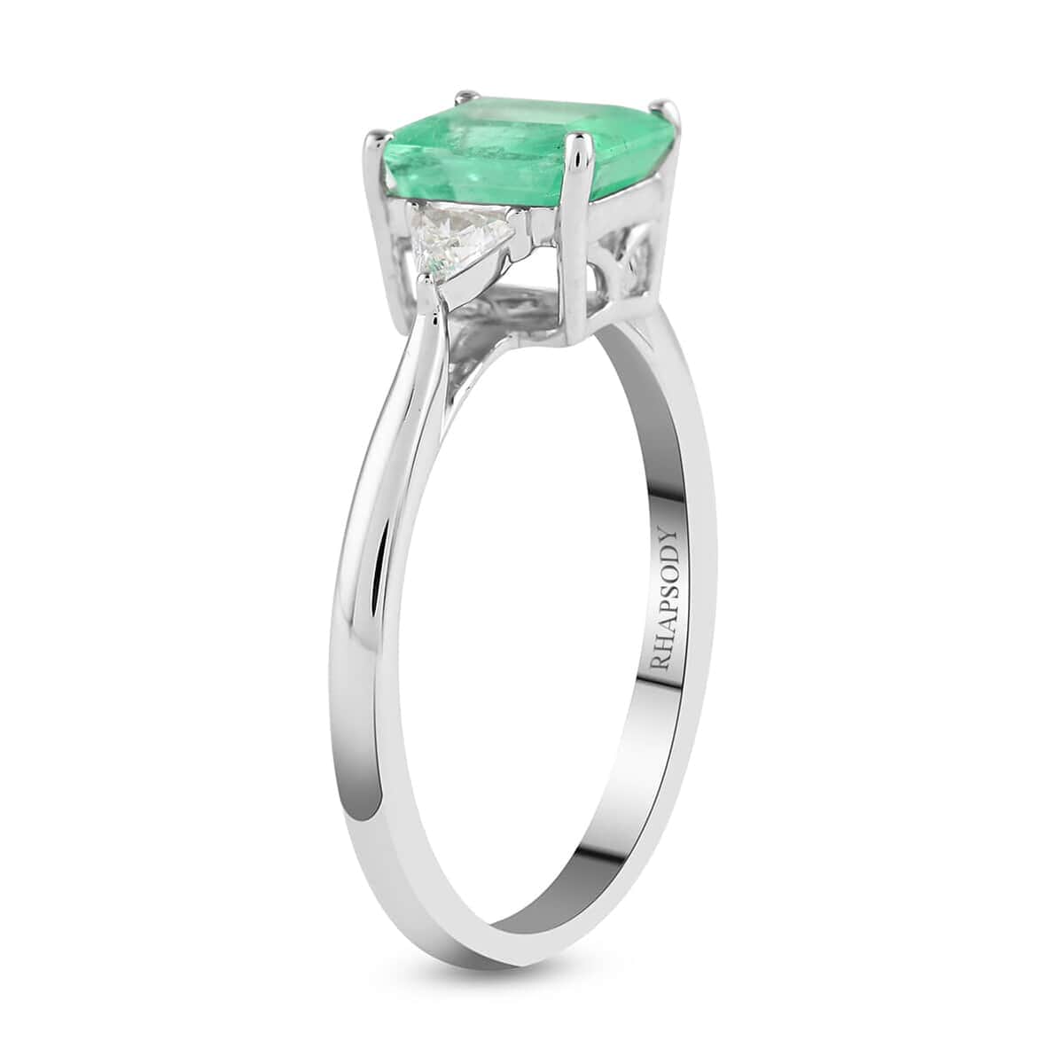 Certified and Appraised RHAPSODY 950 Platinum AAAA Boyaca Colombian Emerald and E-F VS Diamond Ring 3.85 Grams 1.50 ctw image number 3