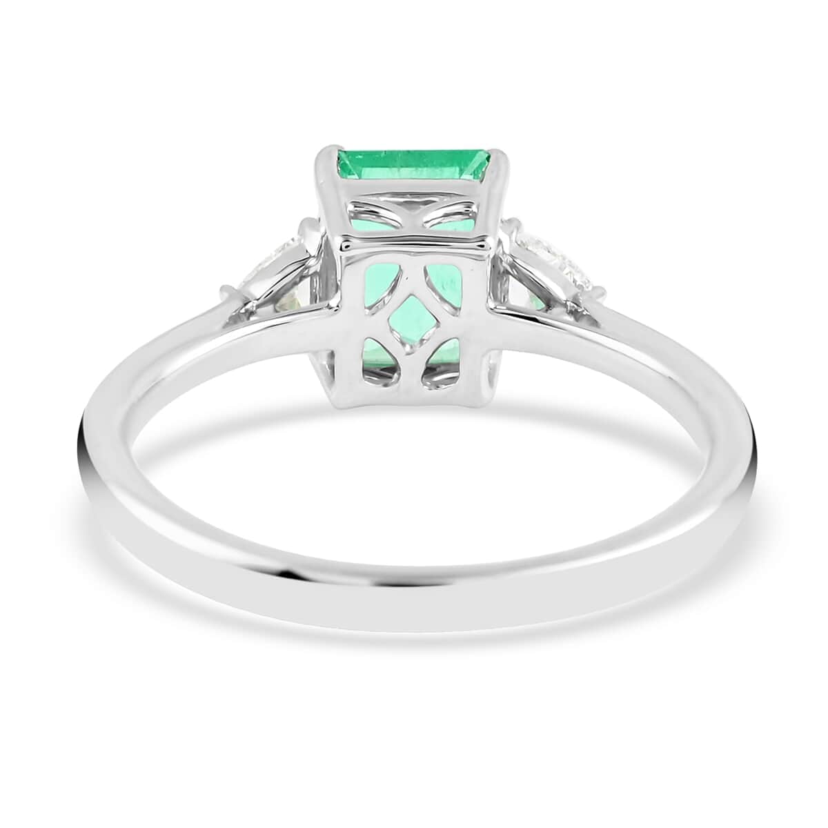 Certified and Appraised RHAPSODY 950 Platinum AAAA Boyaca Colombian Emerald and E-F VS Diamond Ring 3.85 Grams 1.50 ctw image number 4