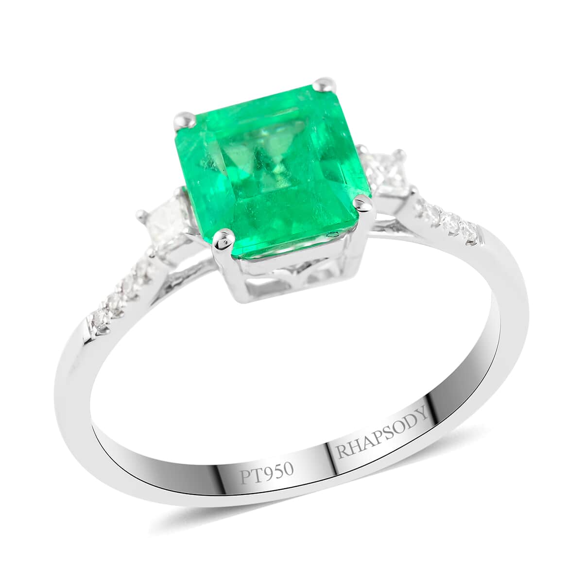 Certified and Appraised RHAPSODY 950 Platinum AAAA Colombian Emerald and E-F VS Diamond Ring 3.85 Grams 2.00 ctw image number 0