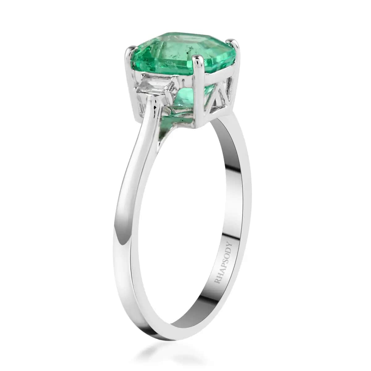 Certified & Appraised RHAPSODY 950 Platinum AAAA Boyaca Colombian Emerald and E-F VS Diamond Ring 4 Grams 2.25 ctw image number 3