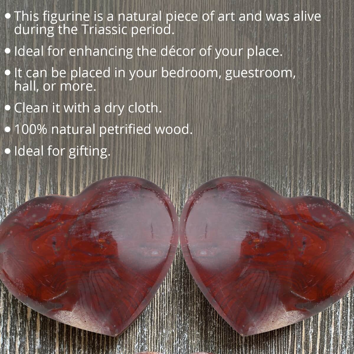 Petrified Wood Heart-S (Approx. 100ctw), Decorative Wooden Heart Figurine For Home Decor Tabletop Desk image number 2