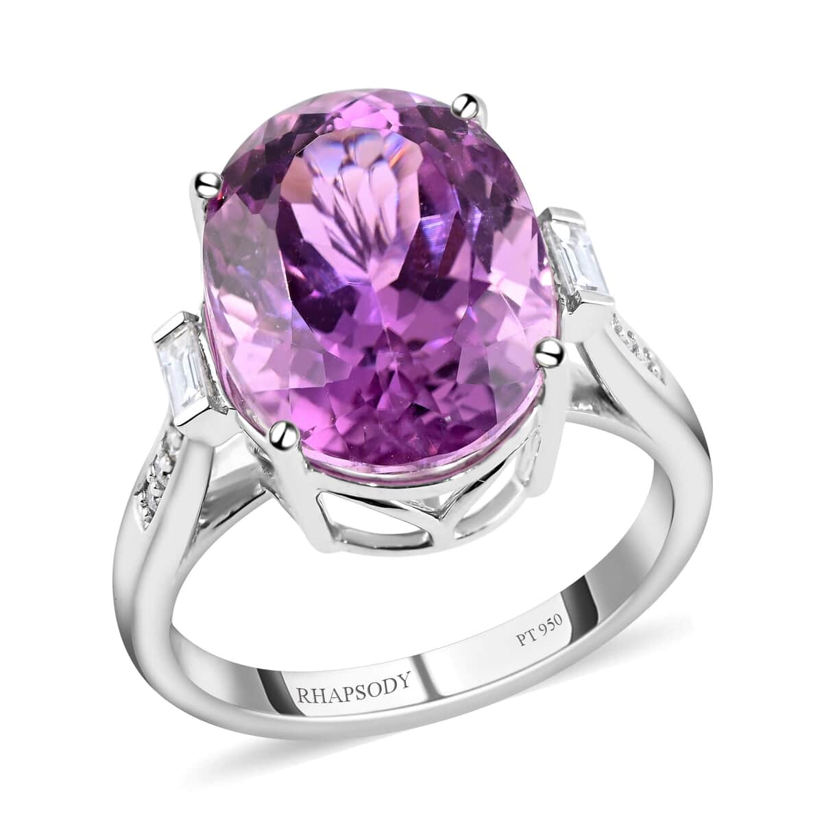 Certified & Appraised Rhapsody AAAA Patroke Kunzite and E-F VS Diamond 10.55 ctw Ring in 950 Platinum (Size 7.0) 7.86 Grams image number 0