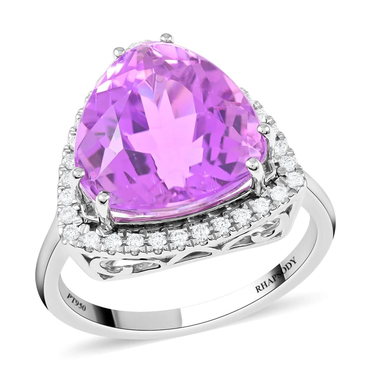 Appraised RHAPSODY 950 Platinum AAAA Patroke Kunzite and E-F VS Diamond Ring (Size 7.0) 8.55 Grams 10.80 ctw image number 0
