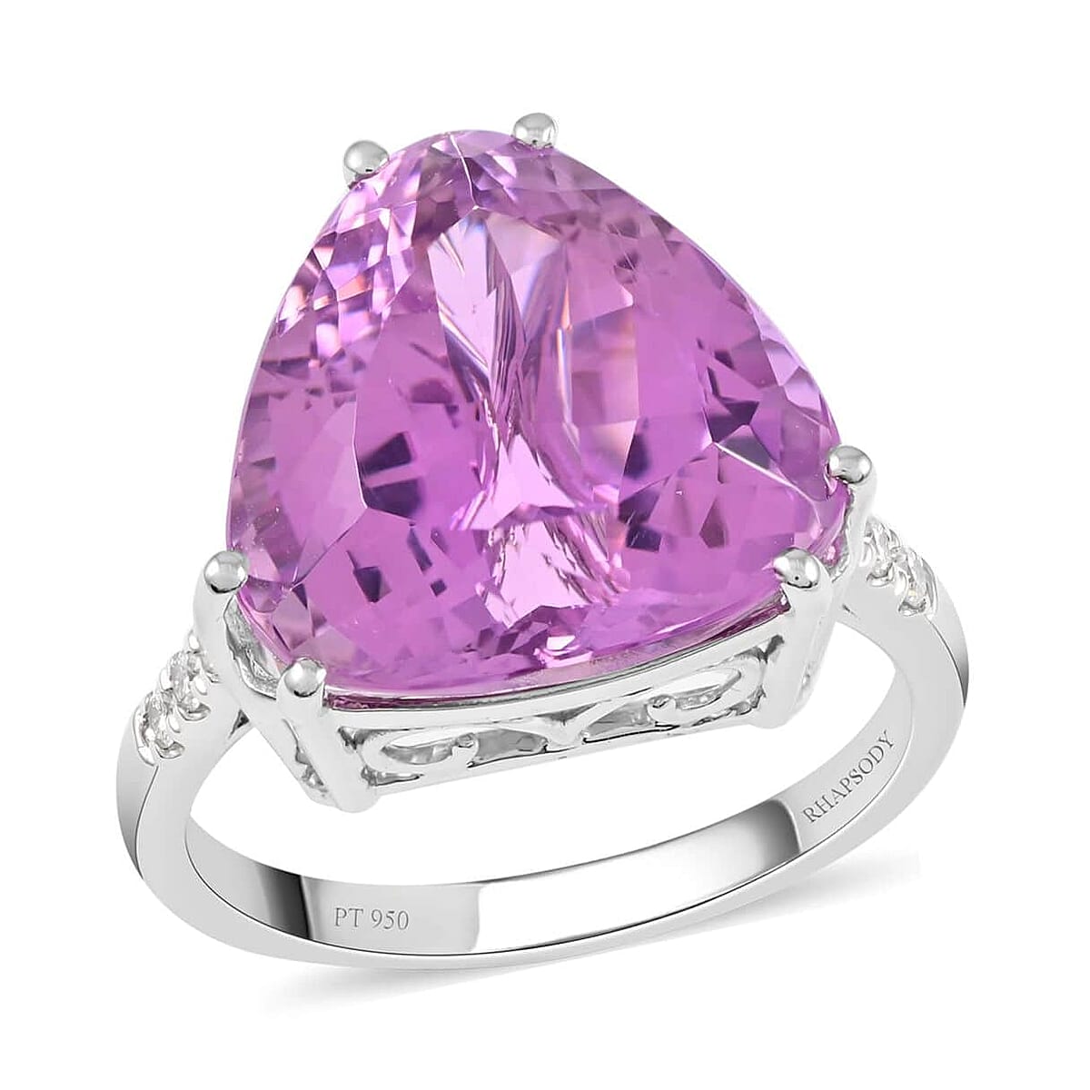 Certified Rhapsody 950 Platinum AAAA Patroke Kunzite and E-F VS Diamond Ring (Size 7.0) 6.25 Grams 12.50 ctw image number 0