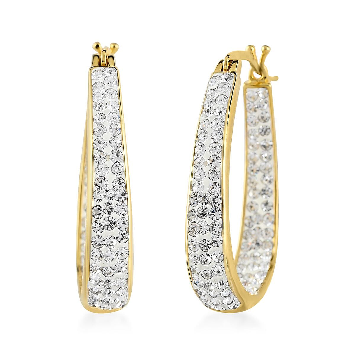 White Austrian Crystal Inside-Out Hoop Earrings in Goldtone image number 0