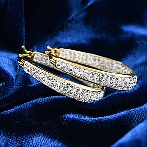 White Austrian Crystal Inside-Out Hoop Earrings in Goldtone